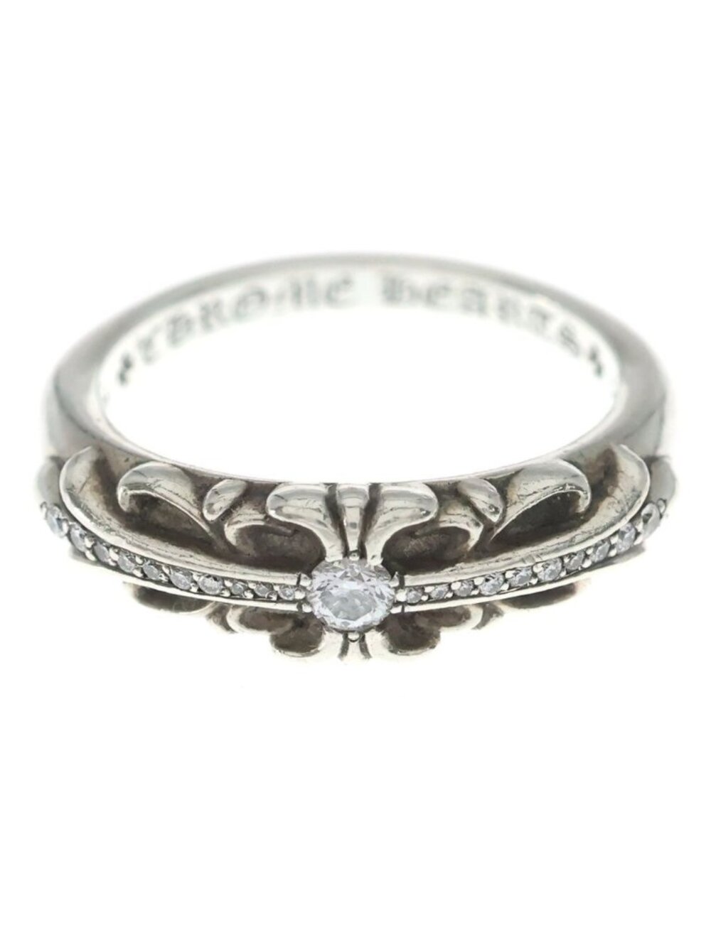 Chrome Hearts Baby P D Classic Floral Cross Pave Diamond Ring Silver